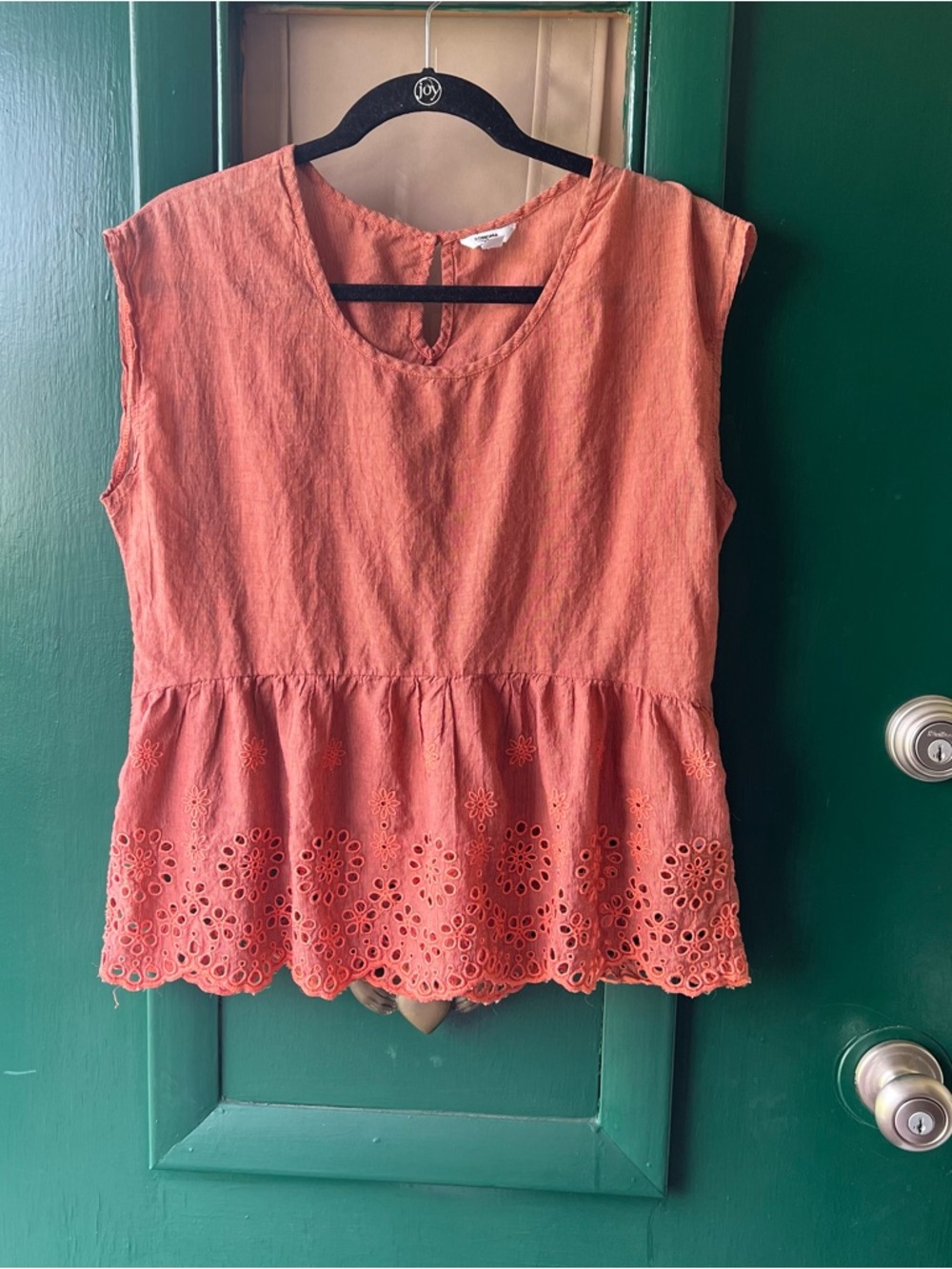 Sonoma Coral Eyelet Peplum Sleeveless Top size medium